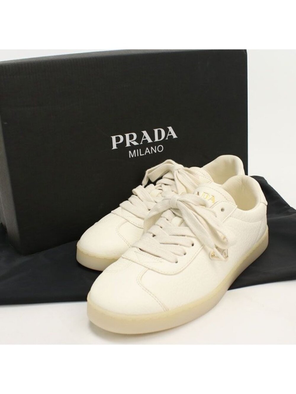 Prada Downtown Nappa Leather Triangle Logo Sneakers Lambskin